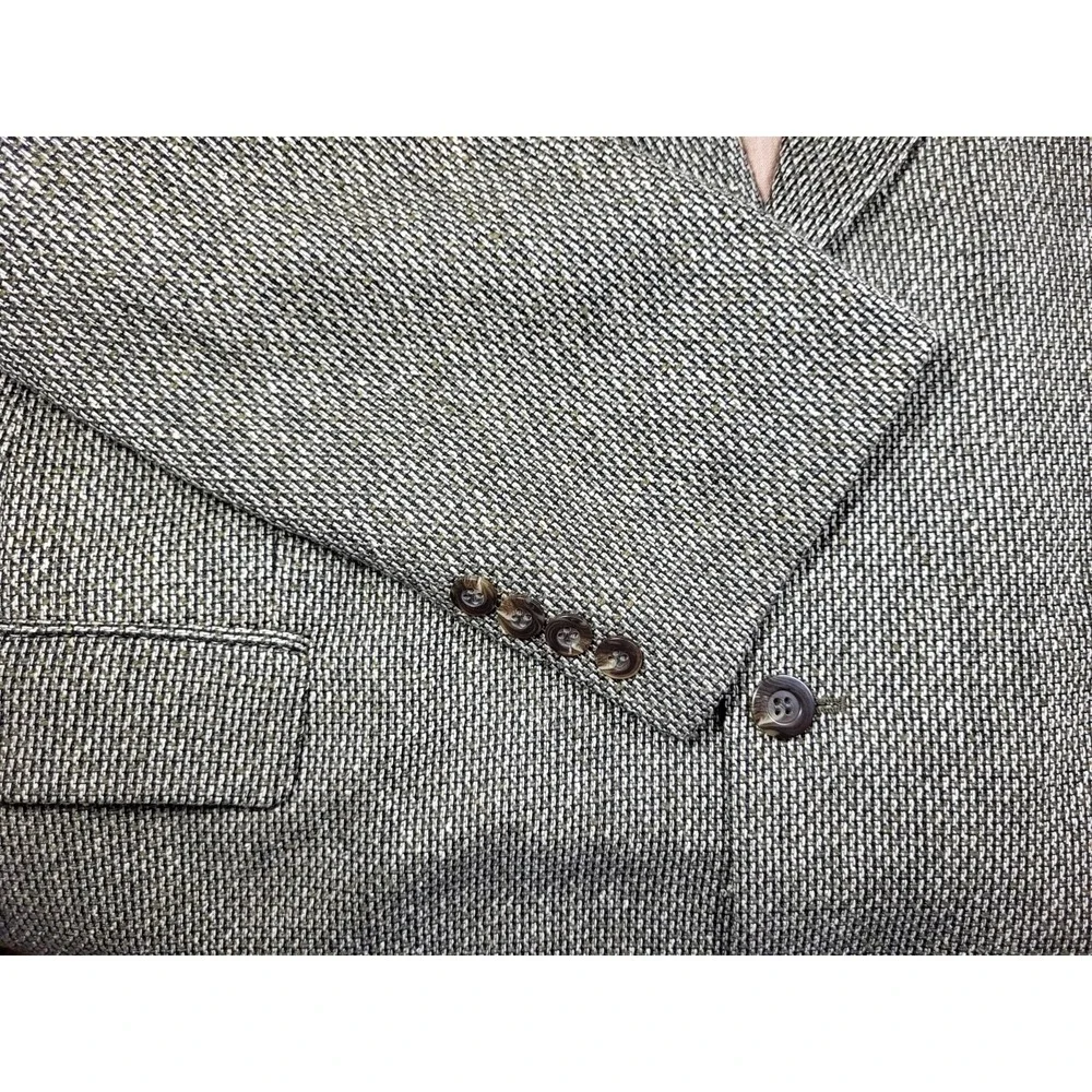 VTG Gio Brassero Silk/Wool Cream/Olive/Black 2 Button Woven Blazer Size 44R‎